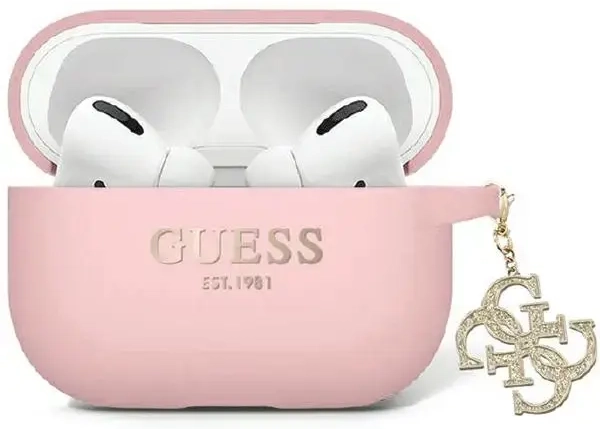 Guess GUAP2LECG4P AirPods Pro 2 (2022|2023) cover różowy|pink Liquid Silicone Glitter Triangle Charm