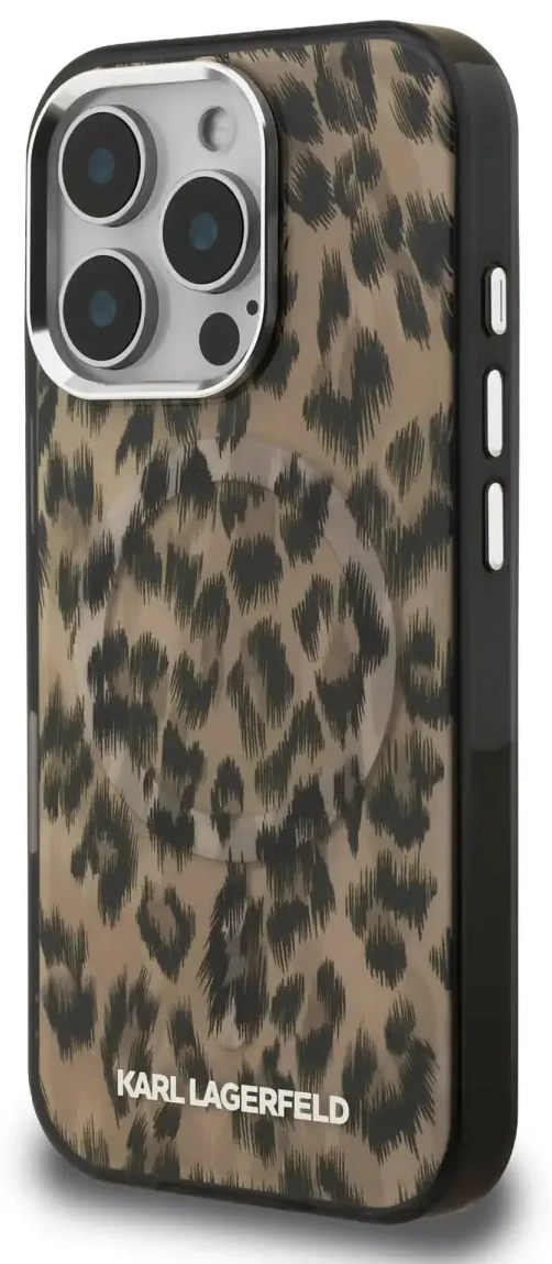 „Karl Lagerfeld IML Leopard MagSafe“ dėklas „iPhone 16 Pro“, rudas