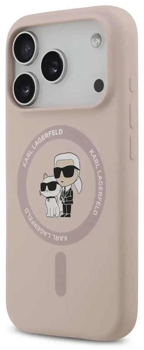 Karl Lagerfeld Liquid Silicone Karl and Choupette MagSafe Case for iPhone 17 Pro Pink