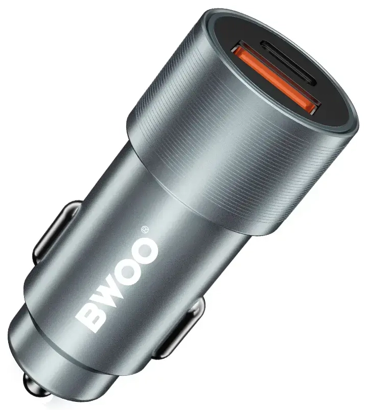 BWOO BO-CC73 auto lādētājs | 20W | PD, QC | USB-A, USB-C | pelēks