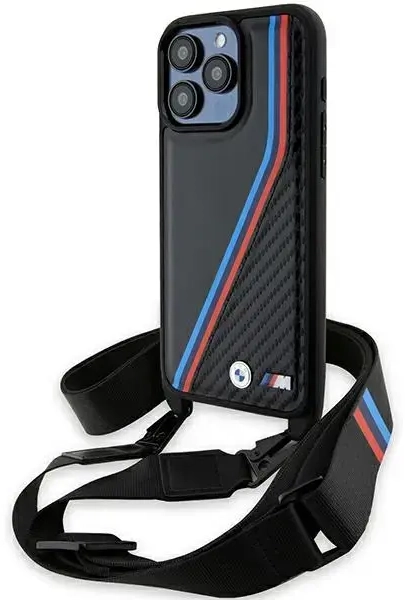 BMW BMHCP15L23PSVTK iPhone 15 Pro 6.1" czarny|black hardcase M Edition Carbon Tricolor Lines & Strap