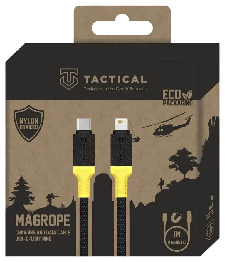 Tactical MagRope datu pārraides un uzlādes vads | USB-C uz Lightning | 1m | melns, dzeltens