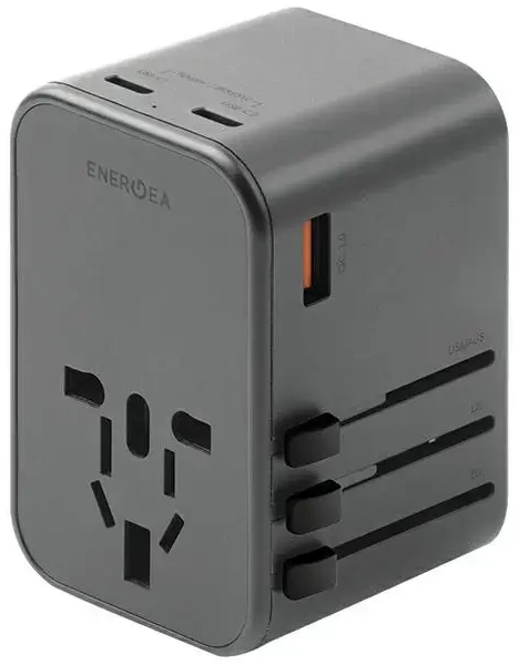 ENERGEA Travelworld Adapter tīkla lādētājs | 65W | GaN, PD, PPS, QC3.0 | USB-A, USB-C | pelēks, metālisks