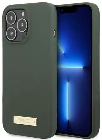 Guess GUHMP13LSPLA iPhone 13 Pro | 13 6,1" zielony|khaki hard case Silicone Logo Plate MagSafe