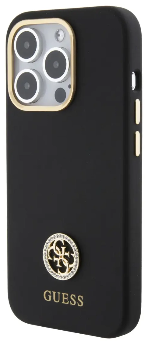 Guess Liquid Silicone 4G Strass Metal Logo Case for iPhone 15 Pro Black