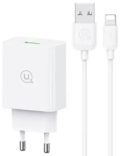 USAMS SC series travel charger | 18W | QC3.0 | Lightning | with Lightning cable included | white