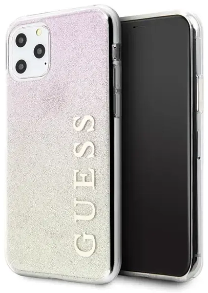 Guess GUHCN65PCUGLGPI Hard Gradient Glitter Case Aizsargapvalks Priekš Apple iPhone 11 Pro Max Rozā - Zeltains