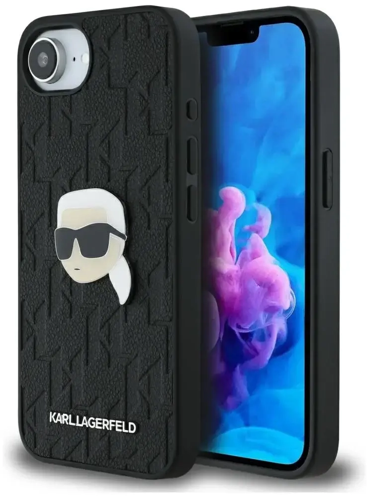 Karl Lagerfeld Monogram Karl Head Pin telefona maciņš iPhone 16e melns