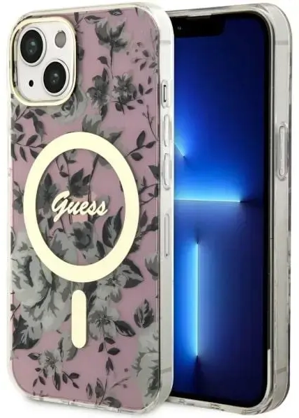 Guess GUHMP14SHCFWSP iPhone 14 6.1" różowy|pink hardcase Flower MagSafe