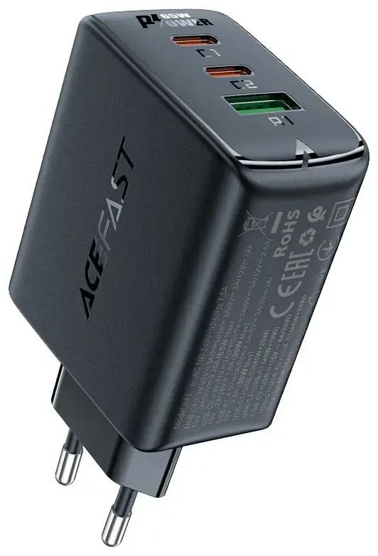 Acefast A41 tīkla lādētājs | 65W | GaN | USB-C, USB-A | melns