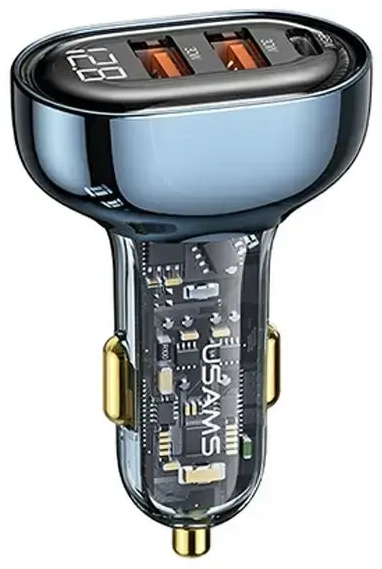USAMS CC158CC02 automašīnas lādētājs | 125W | USB-A, USB-C | caurspīdīgi zils