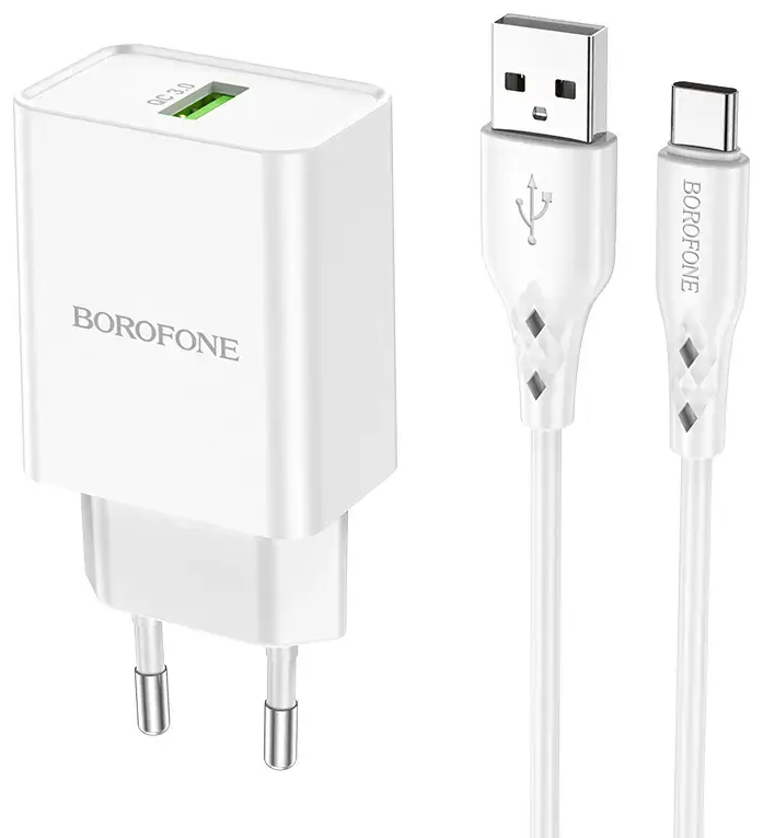 Borofone BN5 Sunlight reisilaadija | 18W | QC | USB-A, USB-C | USB-A kuni USB-C kaabliga komplektis | valge