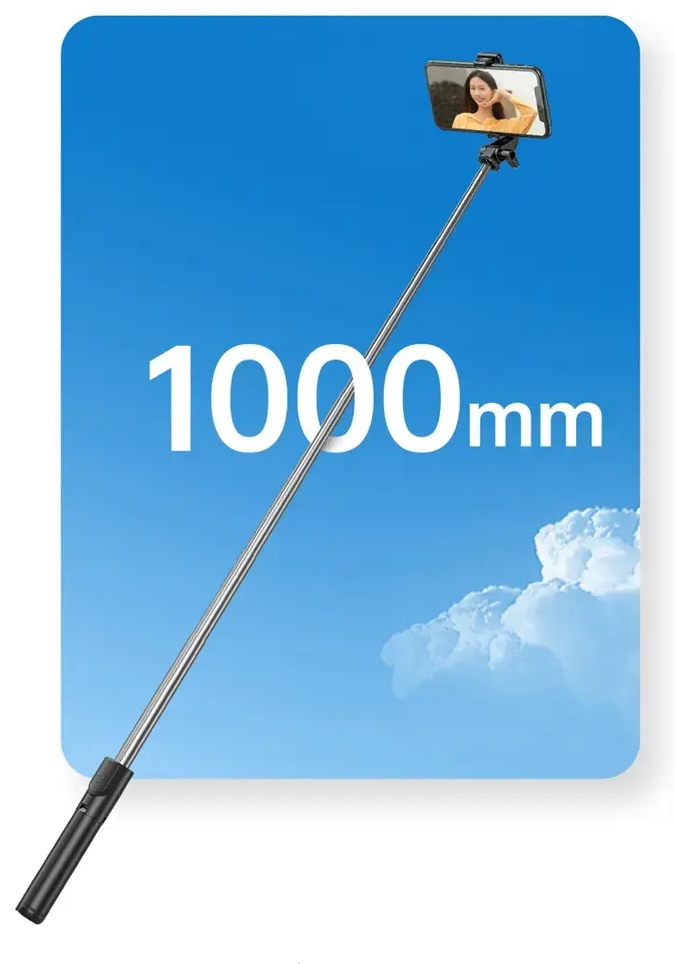 Selfie stick WHS1Y telescopic tripod 1m with phone holder - black