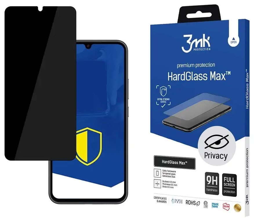 3mk HardGlass Max Privacy karastatud kaitseklaas telefonile Samsung Galaxy A34 (A346) (privaatsusefekt) paigaldusraamiga