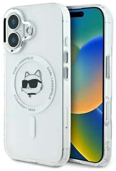 Karl Lagerfeld case for iPhone 16 Plus 6,7" KLHMP16MHLSCHH white Hard IML Metal Choupette Head MagSafe