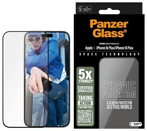 PanzerGlass Ceramic Screen Protector iPhone 16 Plus 6.7" Ultra-Wide Fit 2855