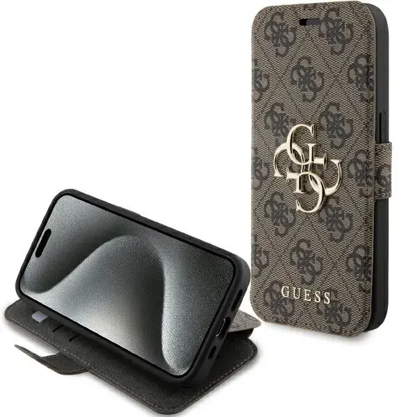 Guess GUBKP15L4GMGBR iPhone 15 Pro 6.1" brązowy|book book 4G Metal Logo