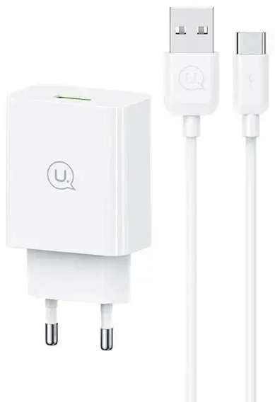 USAMS SC series travel charger | 18W | QC3.0 | USB-C | with USB-A to USB-C cable included | white