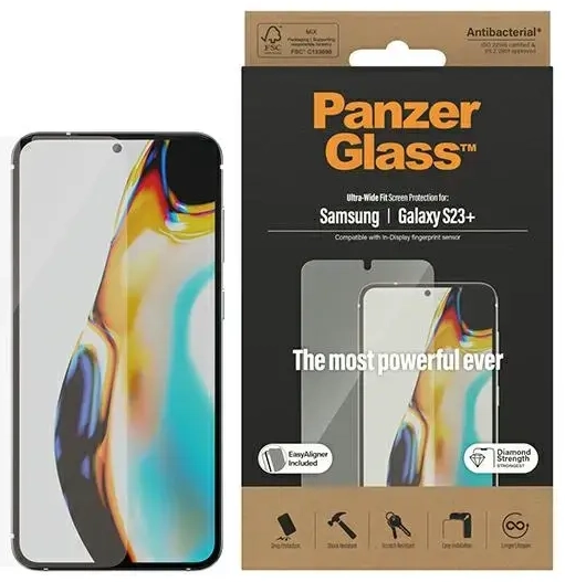 PanzerGlass Ultra-Wide Fit apsauginis stiklas telefonui Samsung Galaxy S23 Plus S916 su aplikatoriumi