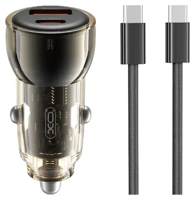 XO CC60 automobilinis įkroviklis | 60W | PD | USB-A, USB-C | su USB-C į USB-C laidu komplekte | juodas
