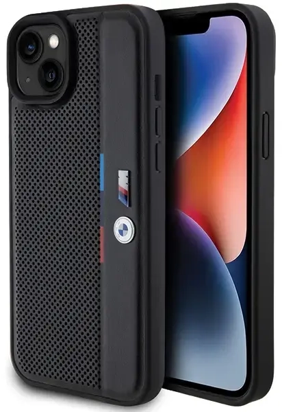 BMW BMHCP15M23PUPVK iPhone 15 Plus | 14 Plus 6.7" czarny|black hardcase Perforated Tricolor Line