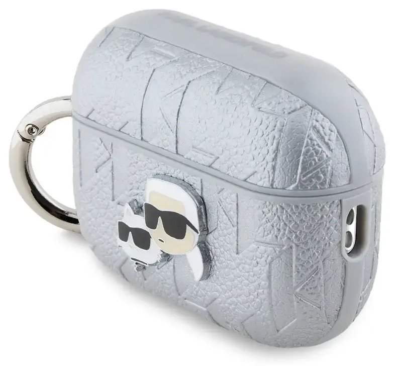 Karl Lagerfeld PU Embossed Karl and Choupette Heads Case for AirPods Pro 2 Silver