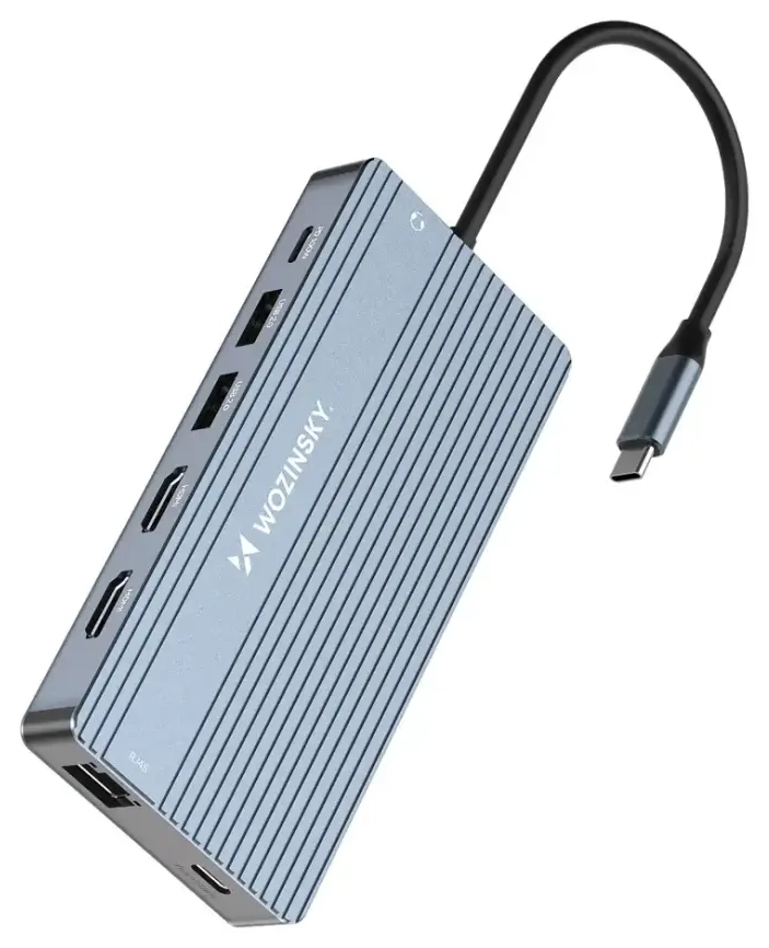 USB-C Hub 14 in 1 Wozinsky WDS03Y5S Multifunctional, Aluminum, for 3 Monitors, with 15 cm Cable - Gray