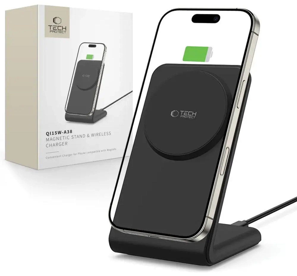Tech-Protect QI15W-A38 беспроводная зарядка 2-в-1 | Qi | Совместима с MagSafe | 15W | чёрная