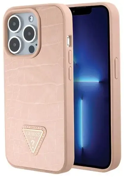 Guess GUHCP15LPCRTHCP iPhone 15 Pro 6.1" różowy|pink hardcase Croco Triangle Metal Logo