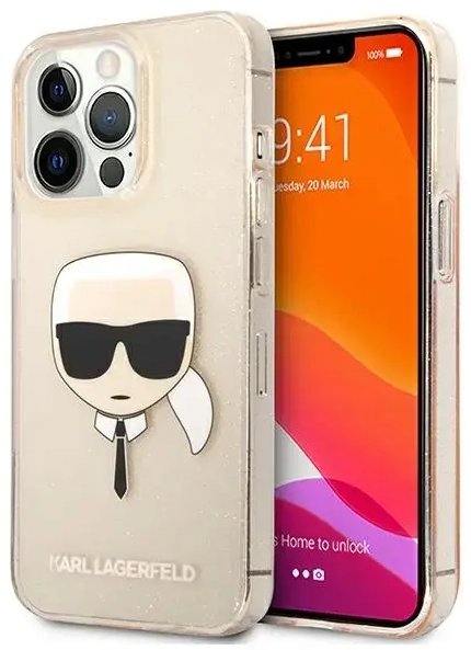 KLHCP13LKHTUGLGO Karl Lagerfeld TPU Full Glitter Karl Head Case for iPhone 13 Pro Gold