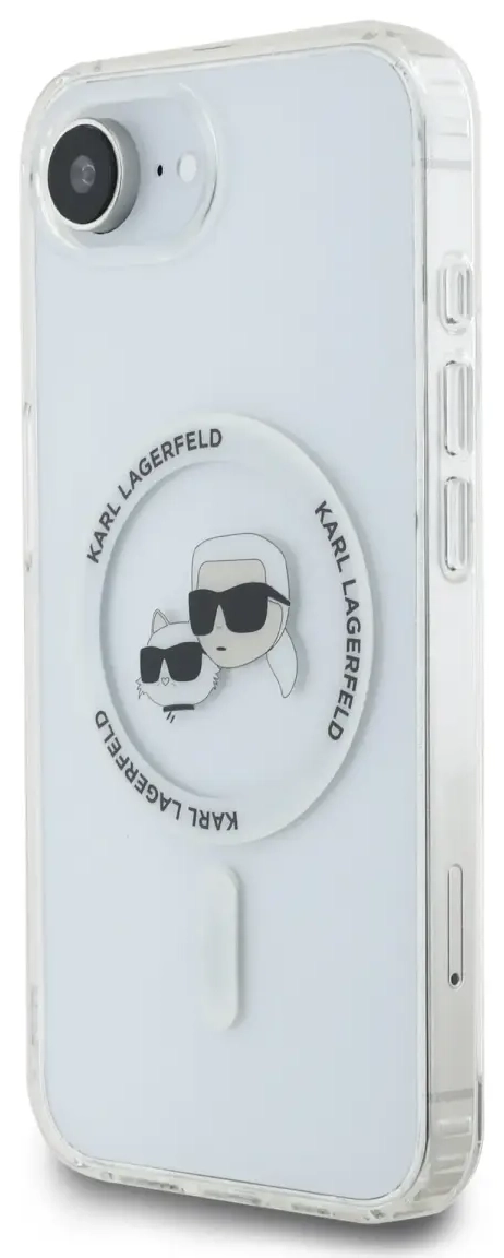 Karl Lagerfeld IML K&CH Heads Metal Frame telefona maciņš priekš iPhone 16e caurspīdīgs ar MagSafe