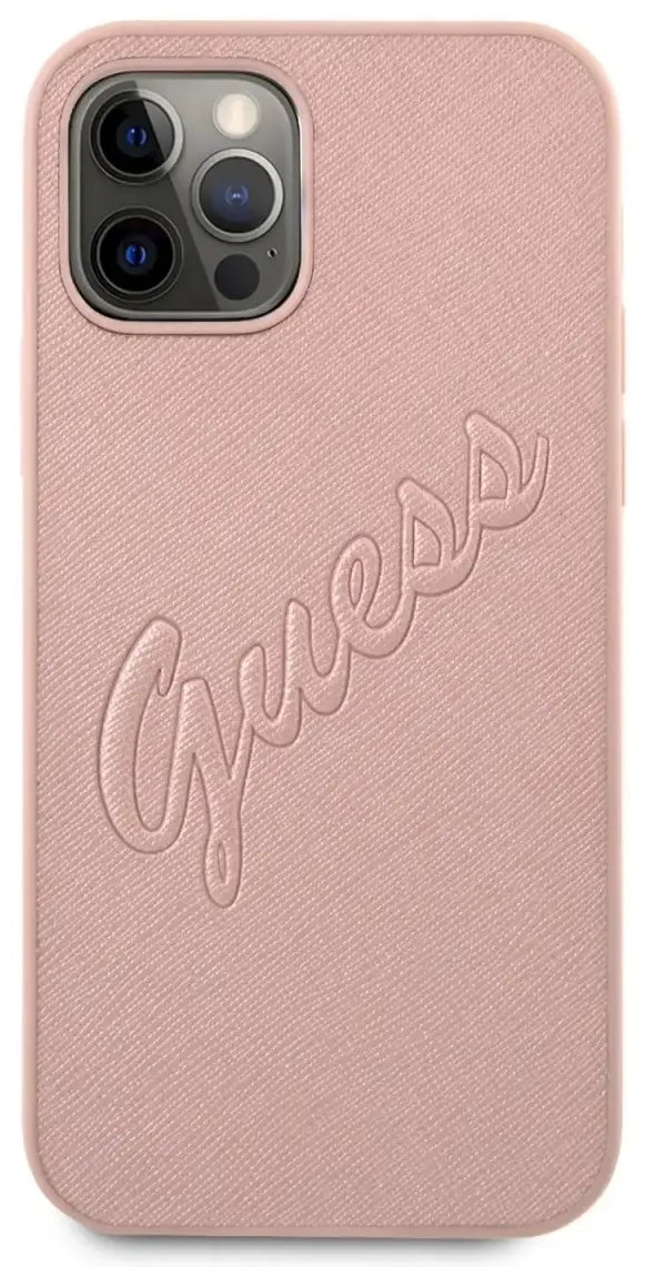 GUHCP12LRSAVSRG Guess PU Saffiano Vintage Script Case for iPhone 12 Pro Max Rose Gold