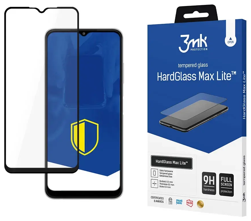 3mk HardGlass Max Lite grūdintas apsauginis stiklas telefonui Samsung Galaxy A22 4G (A225) su montavimo rėmeliu