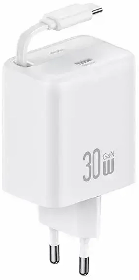 USAMS YC Series travel charger | 30W | GaN, PD, QC | USB-C | with USB-C to USB-C cable included | white