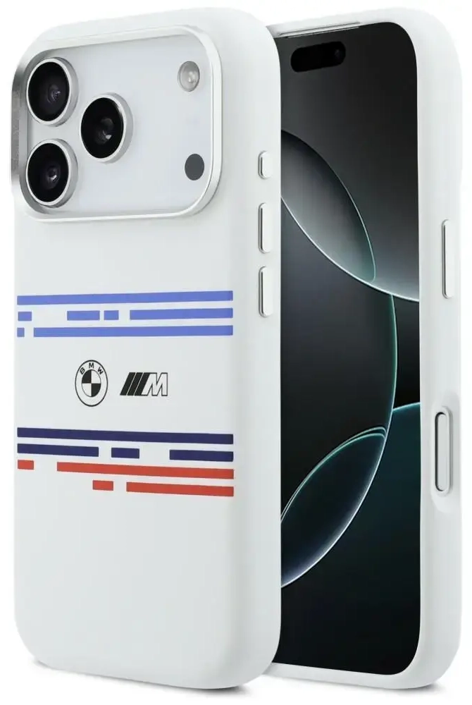 BMW M Silicon Horizontal Line MagSafe Case for iPhone 17 Pro White