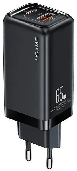 USAMS T47 tīkla lādētājs | 65W | PD | USB-C, USB-A | melns