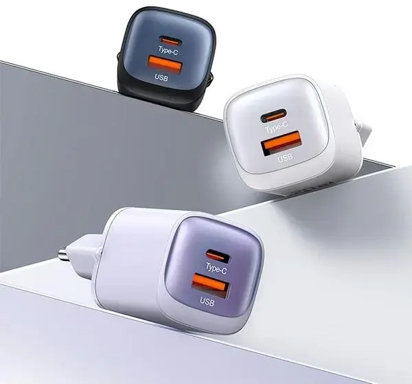USAMS CC254 tīkla lādētājs | 30W | GaN | USB-C, USB-A | melns