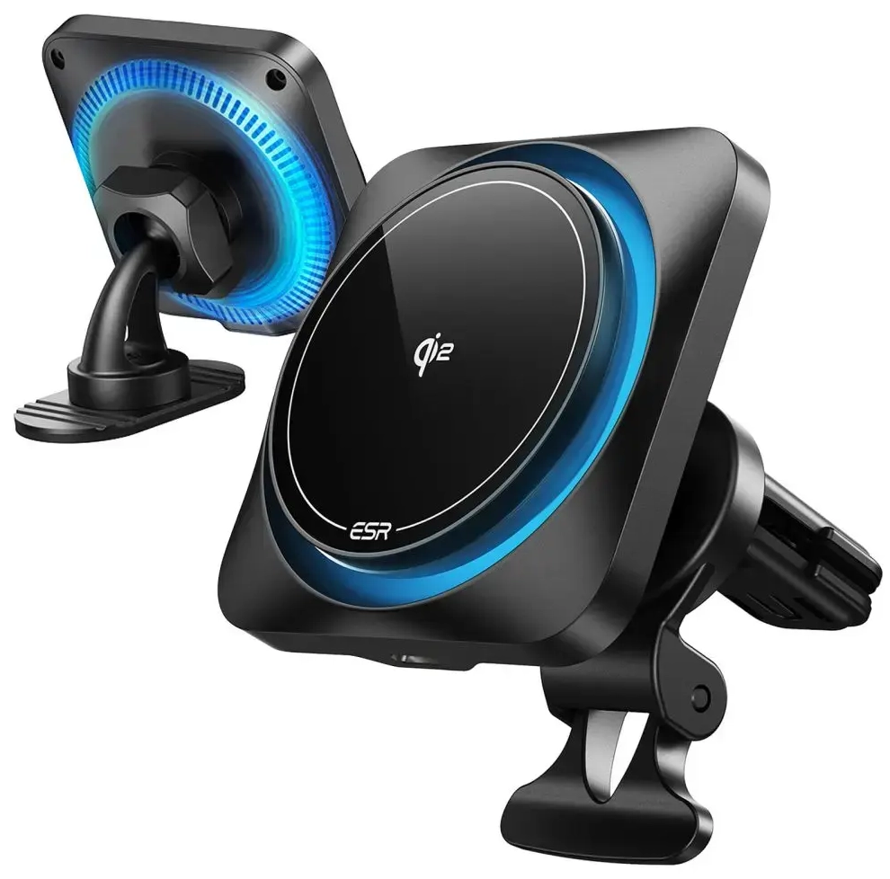 ESR HALOLOCK CRYOBOOST MAGNETIC MAGSAFE DASHBOARD & VENT CAR MOUNT WIRELESS CHARGER QI2 15W FROSTED ONYX