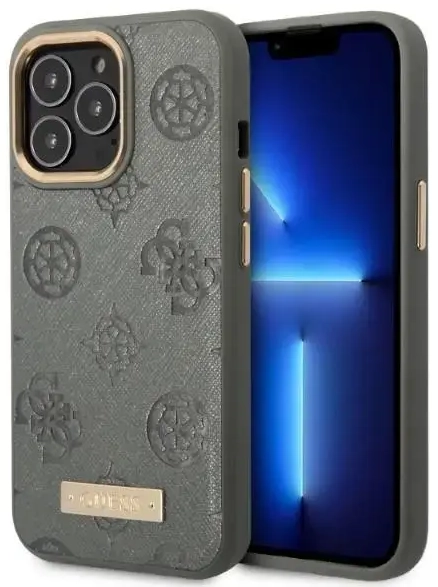 Guess GUHMP13LSAPSTG iPhone 13 Pro | 13 6,1" szary|grey hardcase Peony Logo Plate MagSafe