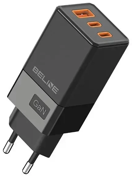 Beline BLN3CB65 tīkla lādētājs | 65W | GaN, PD 3.0, QC 3.0 | USB-C, USB-A | melns