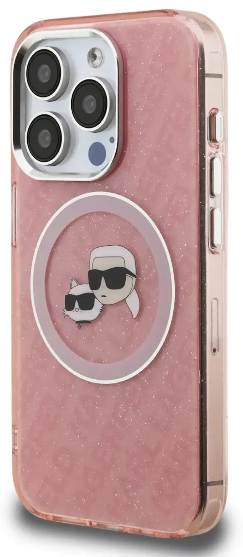 Karl Lagerfeld IML K&CH Heads Repeated Logo MagSafe Case for iPhone 15 Pro Max Pink
