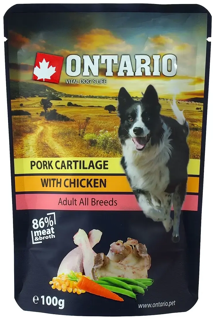 Konservi suņiem : Ontario Dog Pork Cartilage with Chicken in Broth, 100 g