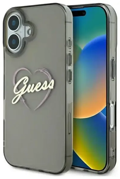Guess GUHCP16SHCHGSPK iPhone 16 6.1" czarny|black hardcase IML Heart