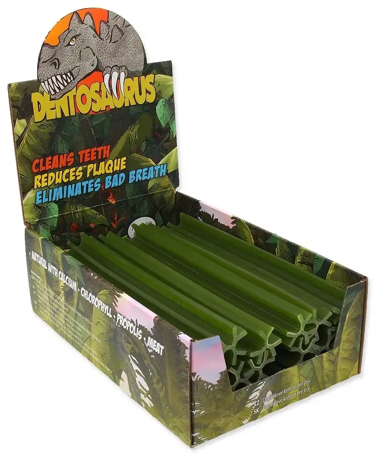Gardums suņiem – Mr. Dental display dentosaurus stick with chlorophyll L 21 cm 20 gab