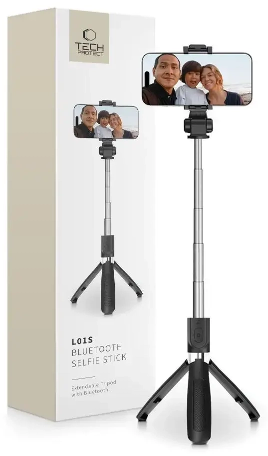 Tech-Protect L01S Bluetooth selfie stick with tripod up to 70cm - black