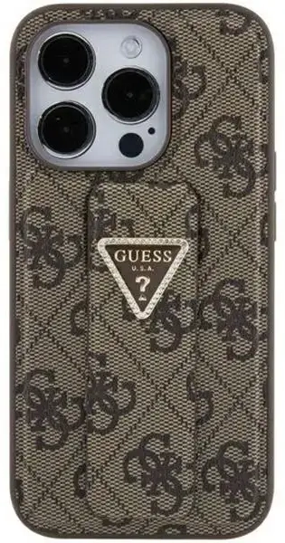Guess GUHCP15SPGS4TDW iPhone 15 6.1" brązowy|brown hardcase Grip Stand 4G Triangle Strass