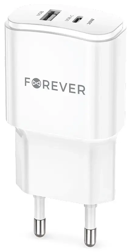Forever TC-01-20AC зарядное устройство | 20W | PD, QC | USB-C, USB-A | белое