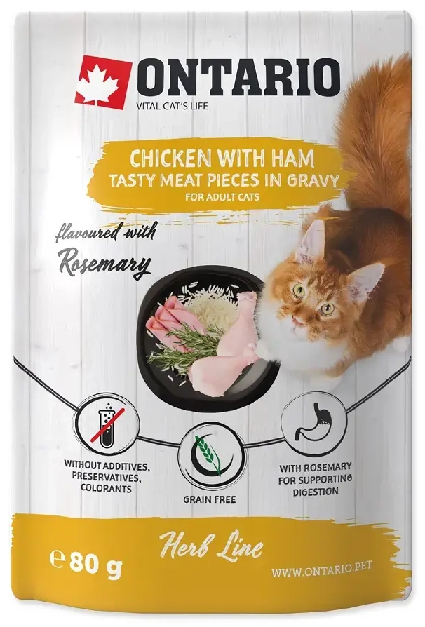 Canned cat food - Ontario Herb Chicken with Ham, Rice and Rosemary, 80g