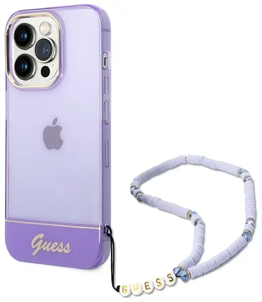 Guess GUHCP14LHGCOHU iPhone 14 Pro 6,1" fioletowy|purple hardcase Translucent Pearl Strap
