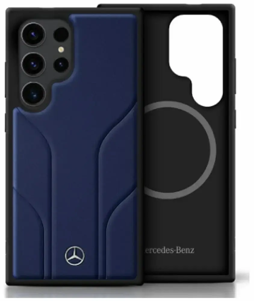 Mercedes Leather Debossed Lines MagSafe dėklas Samsung Galaxy S25 Ultra telefonui, mėlynas